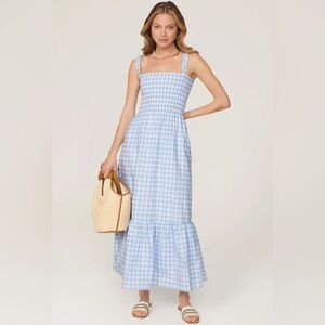 Hill House Anjuli Nap Dress Blue Clip Dot Check NWT